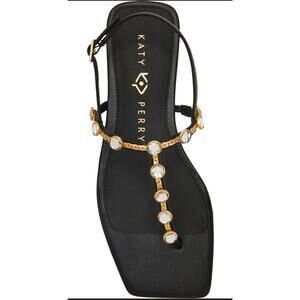 Katy Perry The Camie Gemstone Sandal in Black with Gold Detail Sz 8 M New in Box